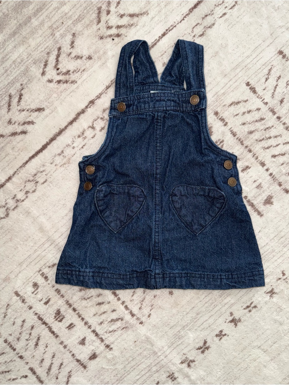 Max Studio Dark Blue Denim Heart-Pocket Overall Dress
